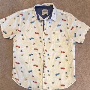 Straight Faded White Shirt with Colorful VW Bus Print L